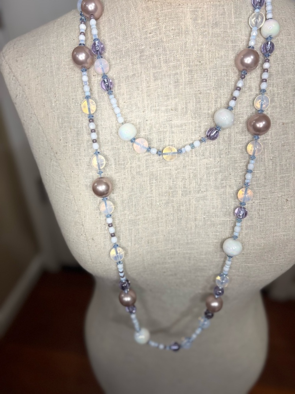 Elegant Pastel long necklace moon style pearl lavender opera long layered
